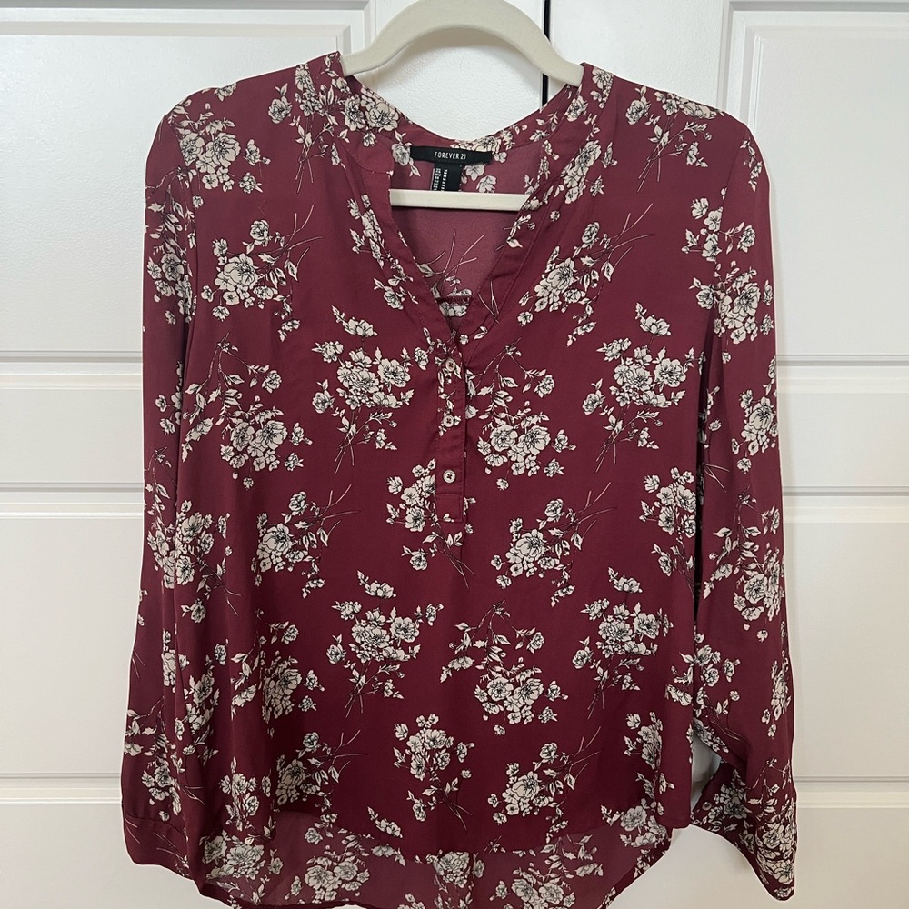 Forever 21 Burgundy Floral Blouse